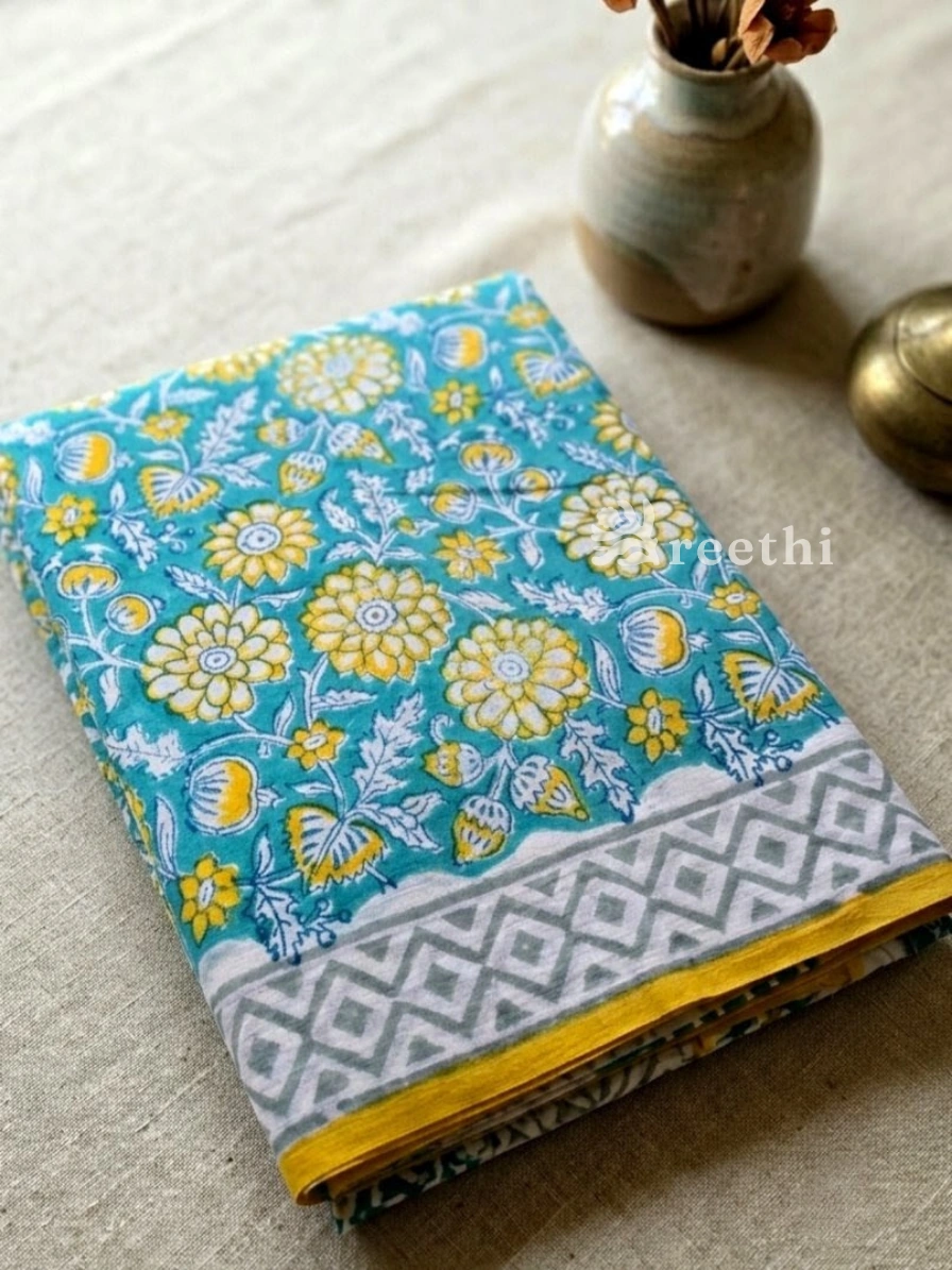 Mul Cotton Handblock Printed Blue